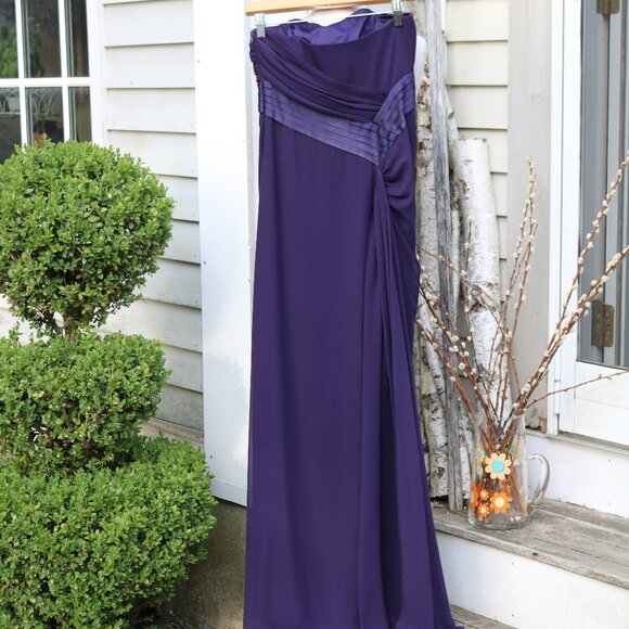 ABS Blueberry Purple Silk and Chiffon Side Drape Strapless Prom Bridal Dress 6 - Picture 4 of 8